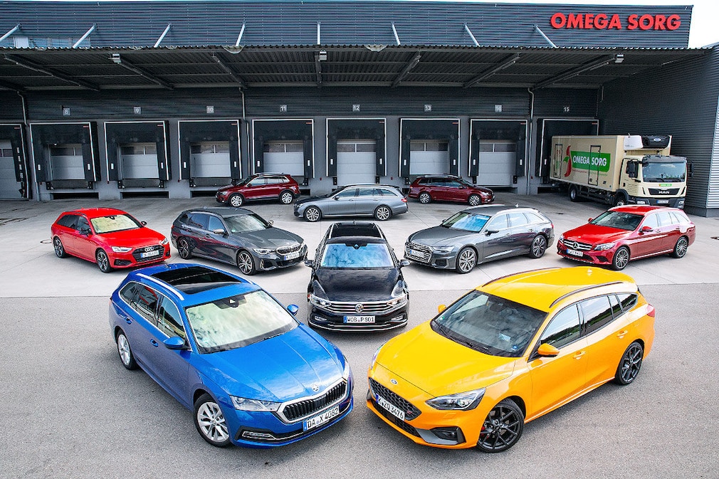 VW Up, Opel Astra, BMW 3er Touring, VW Touran, VW Tiguan, BMW 5er, Audi A4 Avant, Skoda Octavia Combi, VW Passat Variant, VW Golf