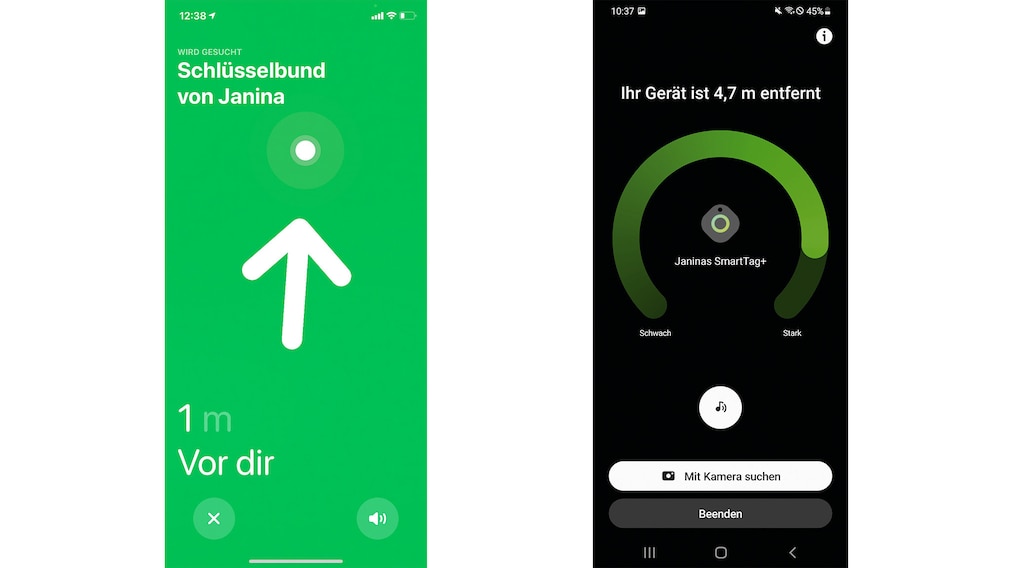Ansicht verschiedener Tracker-Informationen auf Smartphone-Display.