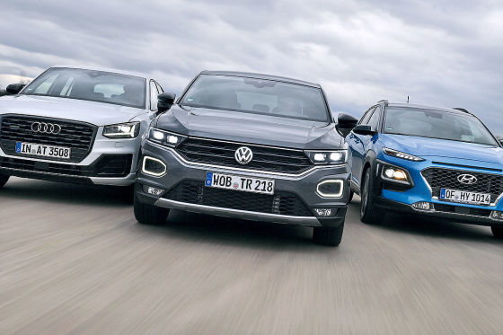 Kleine SUVs im Test: VW T-Roc gegen Audi Q2 und Hyundai Kona - AUTO BILD