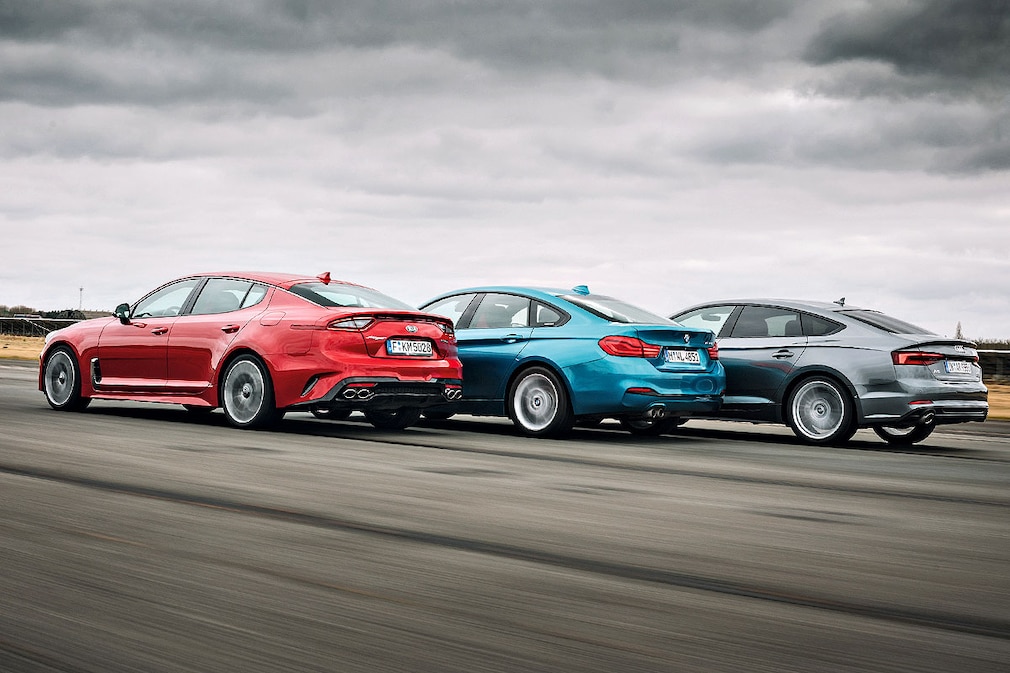 Kia Stinger 2.0 T-GDI BMW 430i Gran Coupé Audi A5 Sportback 2.0 TFSI quattro