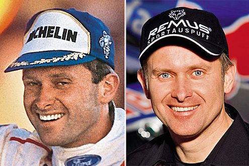Armin Schwarz 1997 als Fahrer des Ford Escort WRC und 2007 als Manager des Red-Bull-Junior-Teams.