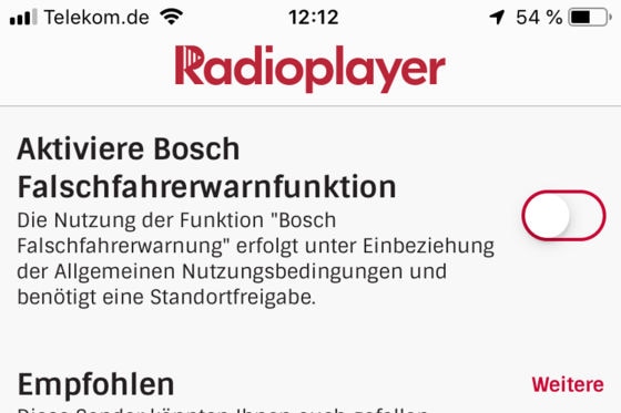 Radioplayer-App warnt vor Falschfahrern