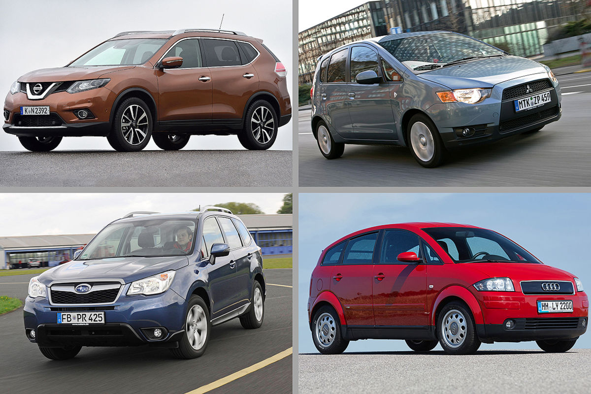 Nissan X-Trail Mitsubishi Colt Subaru Forester Audi A2 - Exoten Collage