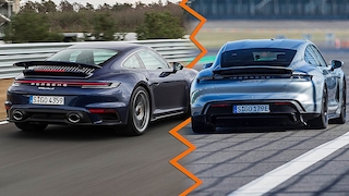 Porsche 911 Turbo S vs Taycan Turbo S: 0-100, 0-200, Duell