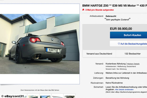 Brutaler BMW Z4 mit getuntem M5-V8 von Hartge zu verkaufen
