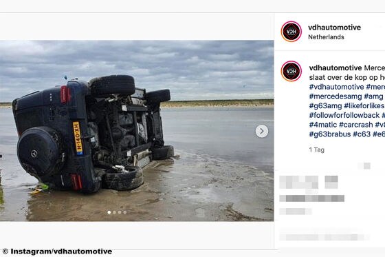 Mercedes-AMG G 63 überschlägt sich beim Drift-Versuch am Strand