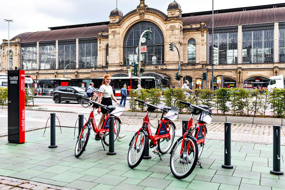 Rental bicycles station at Dammtor train station in Hamburg