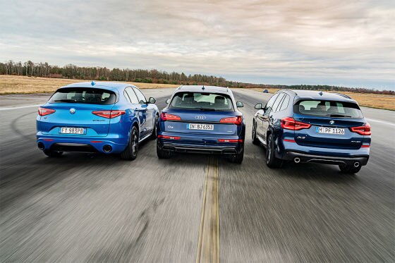 Alfa Romeo Stelvio 2.0 Turbo           Audi Q5 45 TFSI Quattro         BMW X3 xDrive30i 