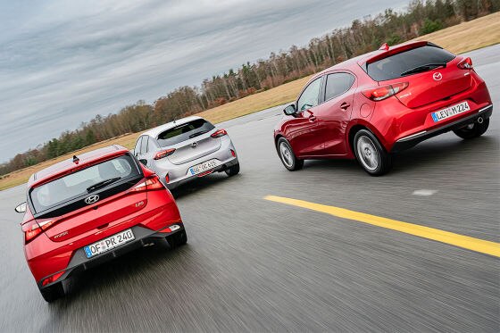 Hyundai i20 1.0 T-GDI 48V-Hybrid        Opel Corsa 1.2 DI Turbo        Mazda 2 Skyactiv-G 90 M Hybrid