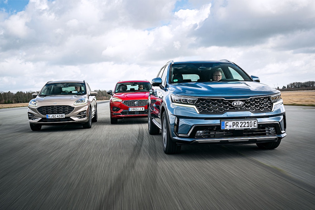 Ford Kuga 2.5 Duratec PHEV ST-Line Seat Tarraco 1.4 e-Hybrid FR Kia Sorento 1.6 T-GDI Plug-in Hybrid AWD Platinum