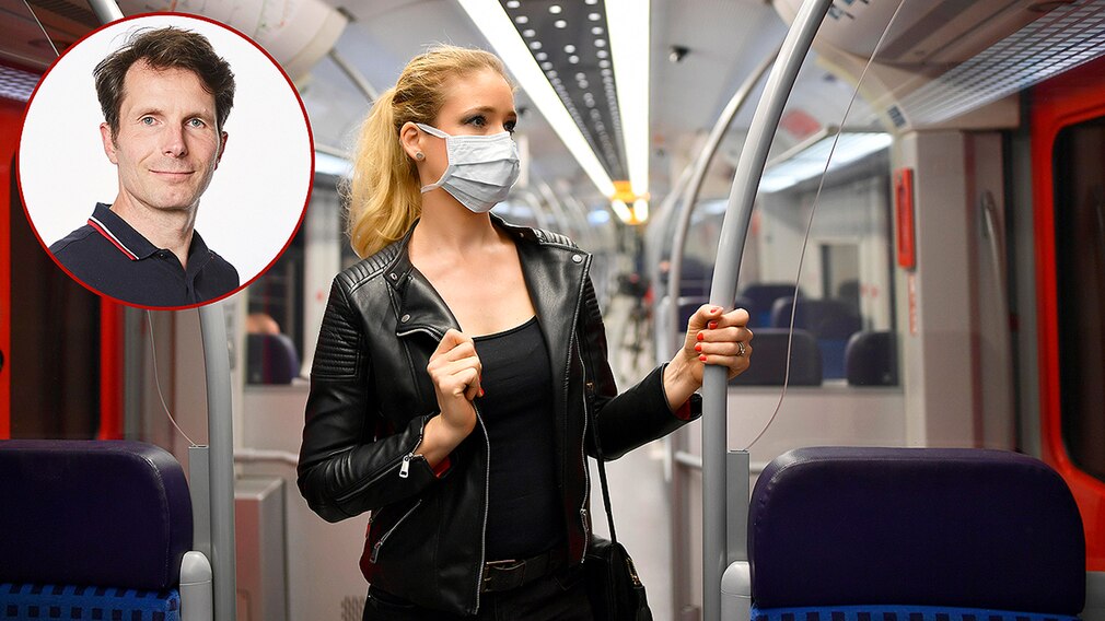 Maskenpflicht steht in S-Bahn - Kommentar Montage Brügge Maskenpflicht steht in S-Bahn - Kommentar Montage Brügge
