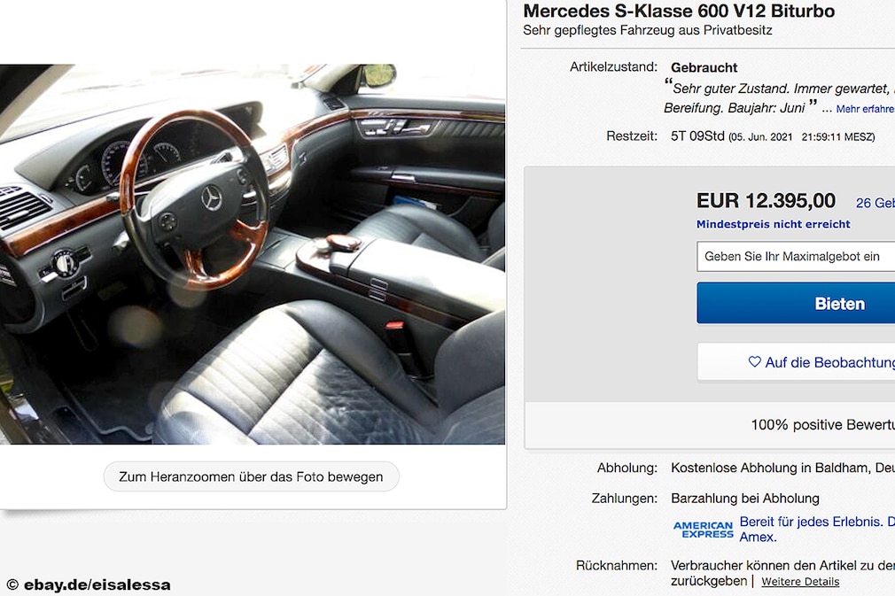 eBay Mercedes S-Klasse 600 V12 Biturbo