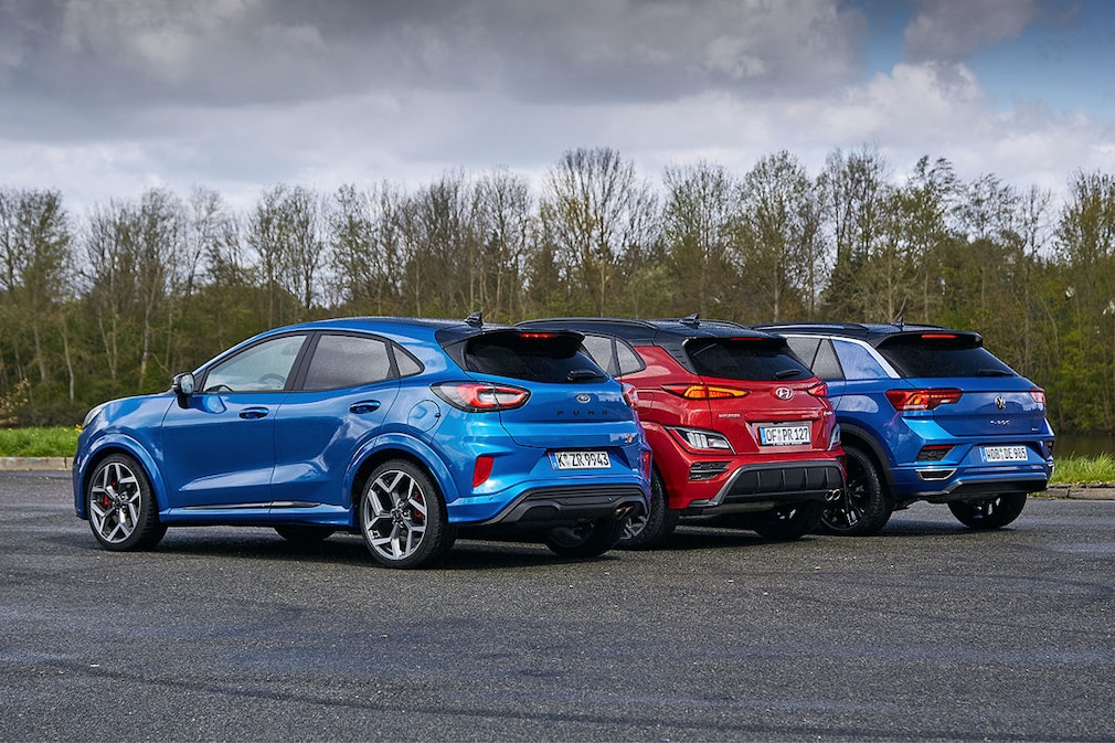 Ford Puma ST X 1.5 EcoBoost          Hyundai Kona 1.6 T-GDI N Line DCT          VW T-Roc 2.0 TSI Sport DSG 4Motion