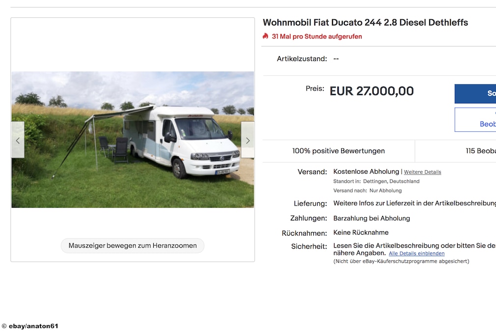eBay Wohnmobil Fiat Ducato 244 2.8 Diesel Dethleffs