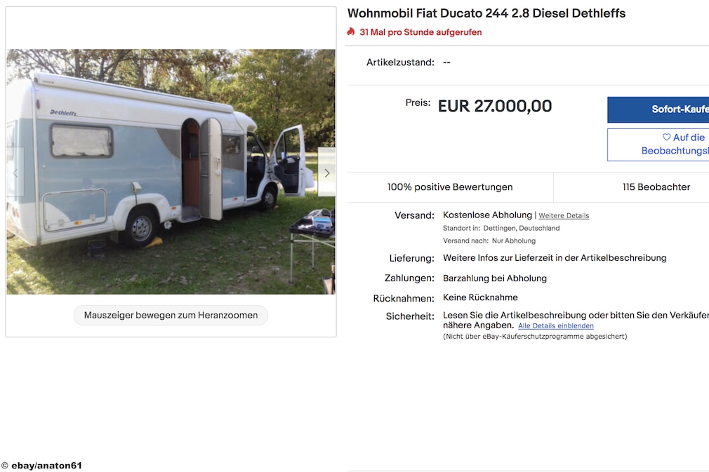 eBay Wohnmobil Fiat Ducato 244 2.8 Diesel Dethleffs
