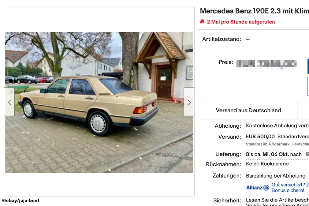 eBay Mercedes Benz 190E 2.3