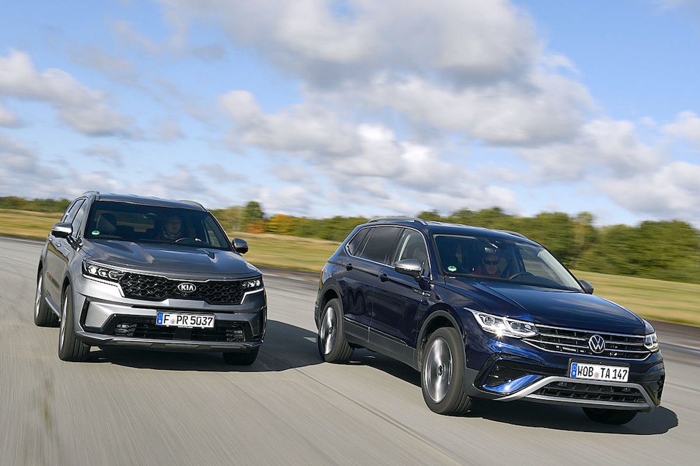 VW Tiguan vs. Kia Sorento Test, SUVs, Motor, Preis, Siebensitzer