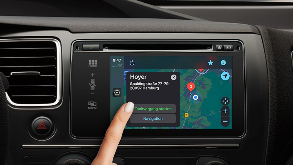Pace Drive Tank-App auf dem Display Pace Drive Tank-App auf dem Display