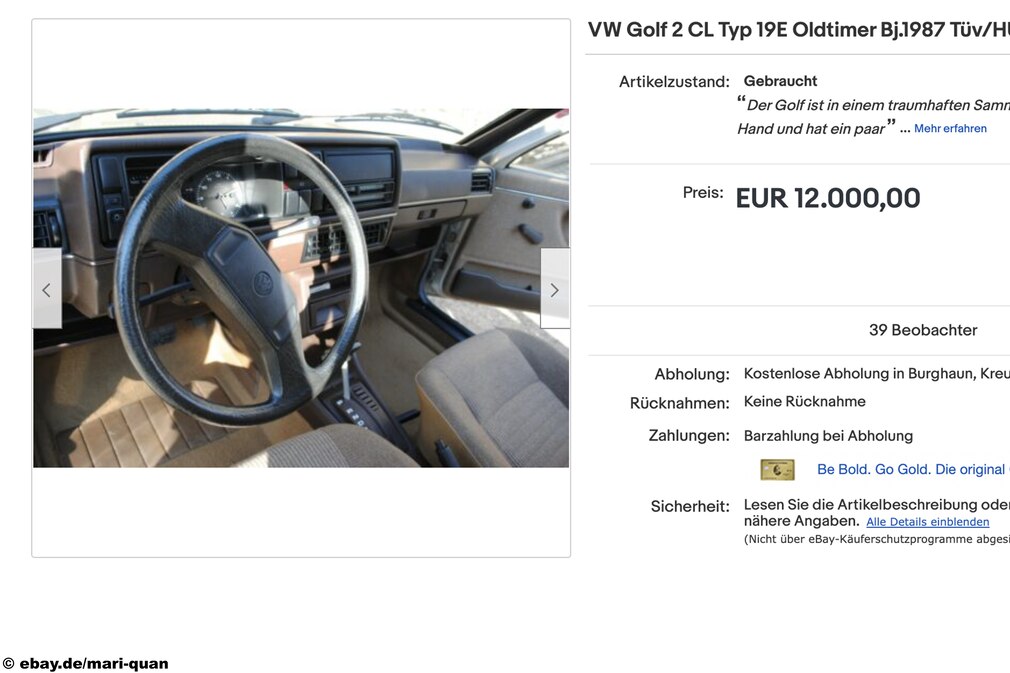 eBay VW Golf 2 Baujahr 1987