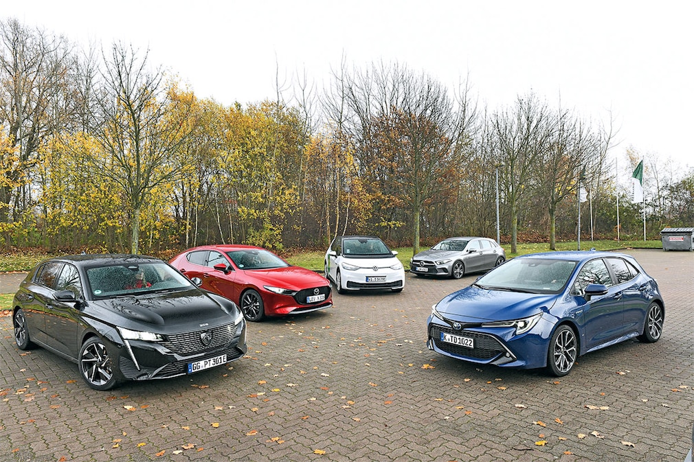 Mercedes A-Klasse 220 d Toyota Corolla 2.0 VVT-i Hybrid Peugeot 308 HYBRID 180 VW ID.3 PRO S Mazda 3 Skyactiv X 2.0 M-Hybrid