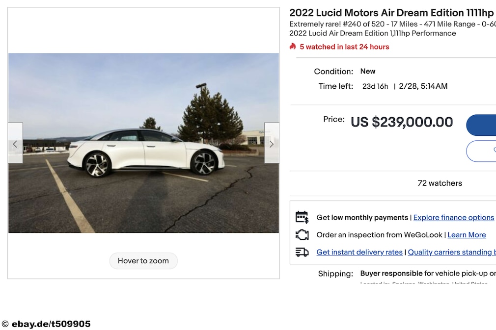 Ebay 2022 Lucid Air Dream Edition