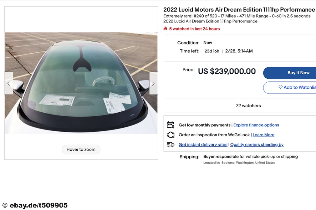 Ebay 2022 Lucid Air Dream Edition