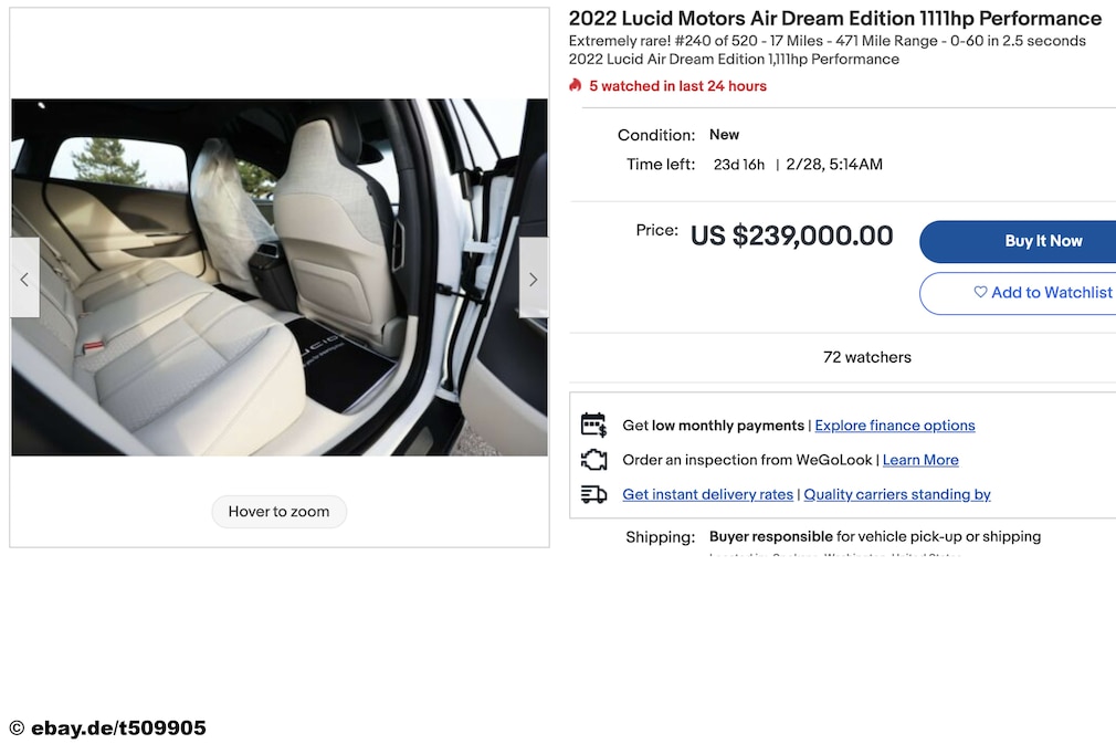 Ebay 2022 Lucid Air Dream Edition