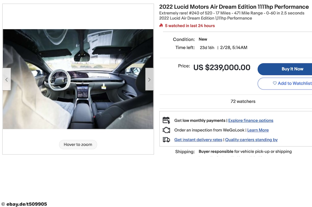 Ebay 2022 Lucid Air Dream Edition