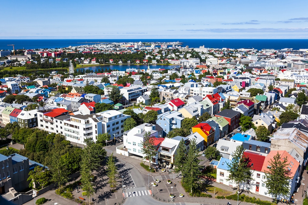 View from the spire of Hallgrims Church in Reykjavik, Iceland.