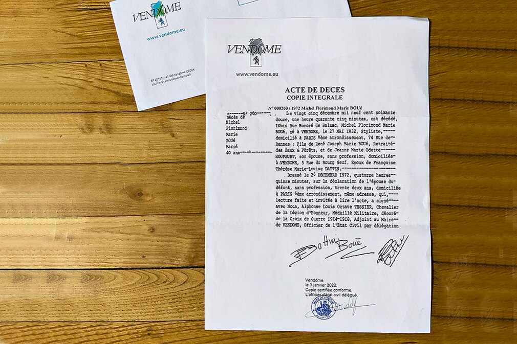 Sterbeurkunde von Michel Boué