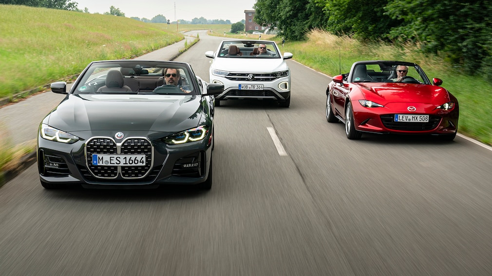 VW T-Roc, BMW 420i, Mazda MX-5 VW T-Roc, BMW 420i, Mazda MX-5