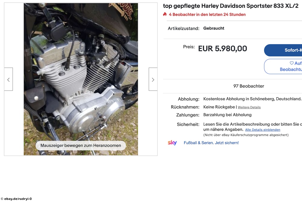 eBay Harley Davidson Sportster 833 X