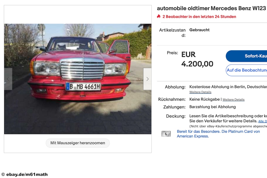 Gebrauchtwagen - eBay Mercedes Benz W123 200