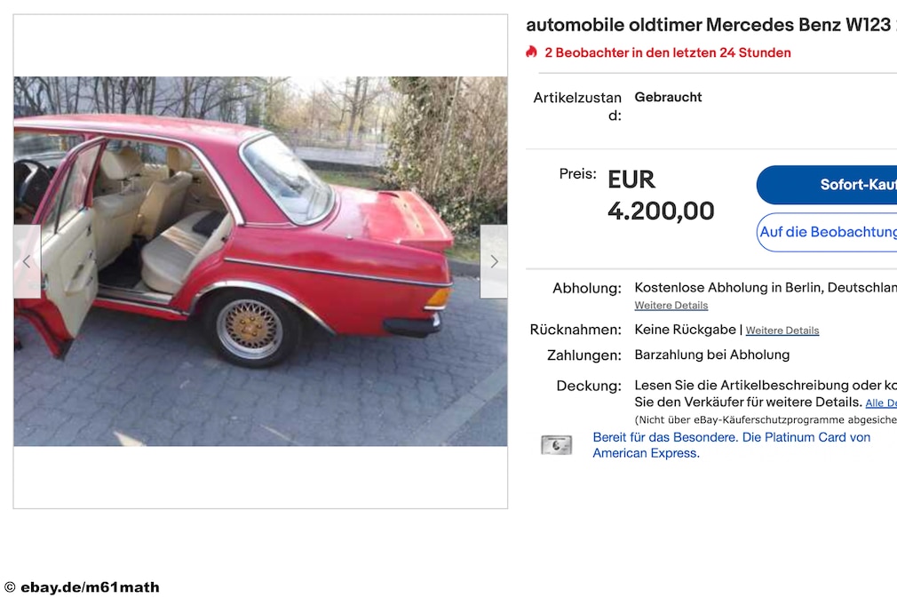 Gebrauchtwagen - eBay Mercedes Benz W123 200