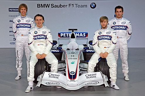 Das BMW-Team: Glock (D), Heidfeld (D), Vettel (D), Kubica (POL).