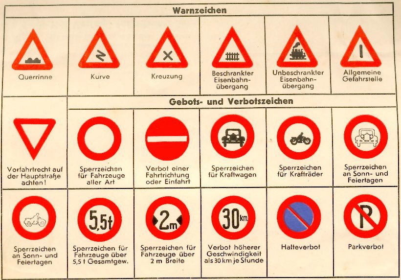 Verkehrszeichen StVO von 1938 Verkehrszeichen StVO von 1938