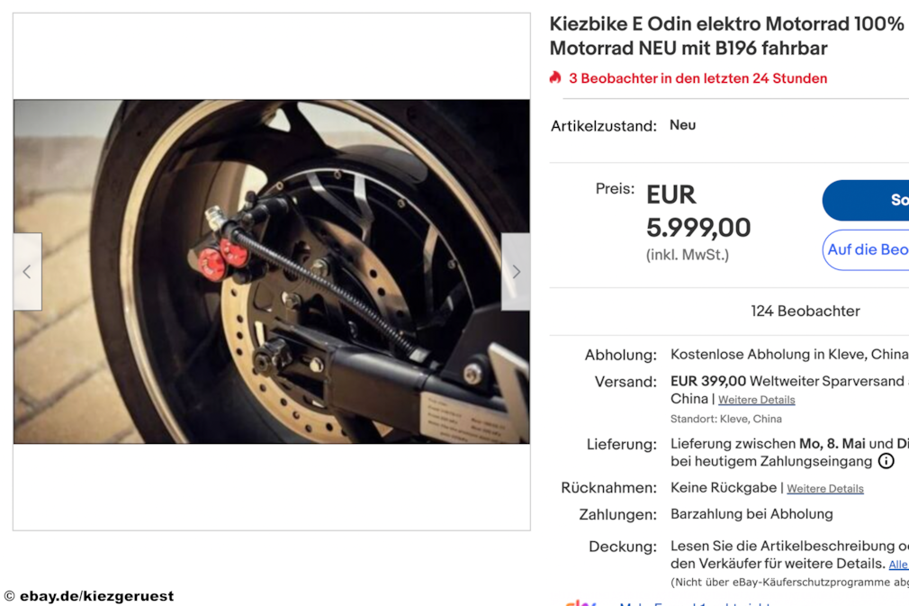 eBay Kiezbike E Odin elektro Motorrad