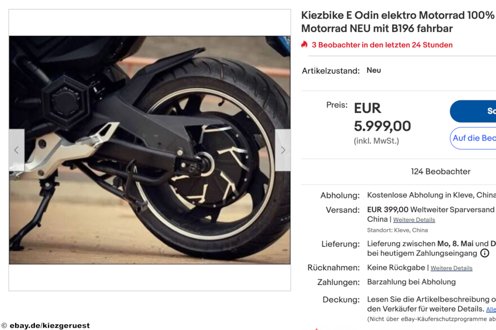 eBay Kiezbike E Odin elektro Motorrad