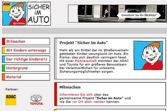 Internetseite "Sicher im Auto"