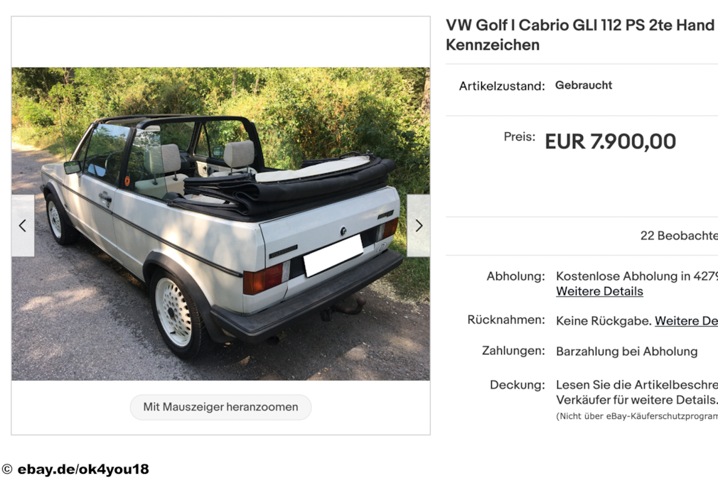 eBay VW Golf I Cabrio