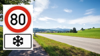 Tempo 80 Verkehrsschild mit Schneeflocke Zusatzschild Montage