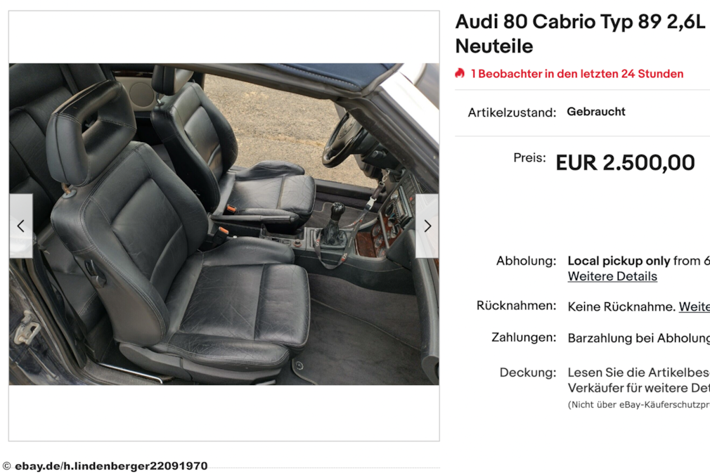 eBay Audi 80 Cabrio Typ 89