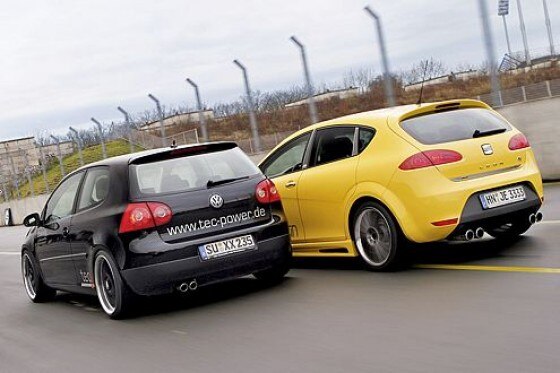 Kampf dem CO2: Tec-Power und JE Design halten mit den Dieselflitzern VW Golf GT und Seat Leon FR den grünen Daumen nach oben.