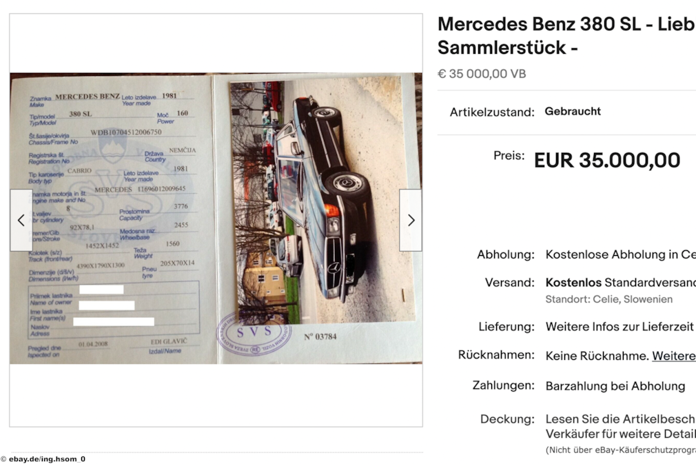 eBay Mercedes Benz 380 SL