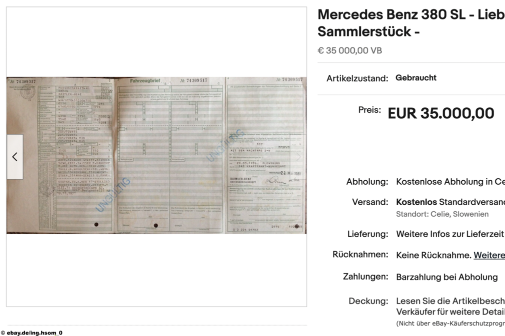 eBay Mercedes Benz 380 SL