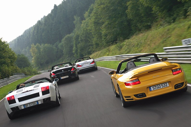 Lamborghini Gallardo Spyder, 6er BMW M6 Cabrio, Mercedes-Benz SL-Klasse SL 55 AMG, Porsche 911 Turbo Cabrio