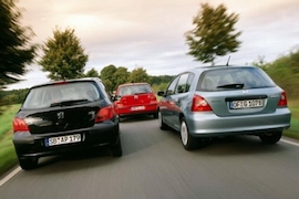 Vergleich Honda Civic, Peugeot 307 und VW Golf