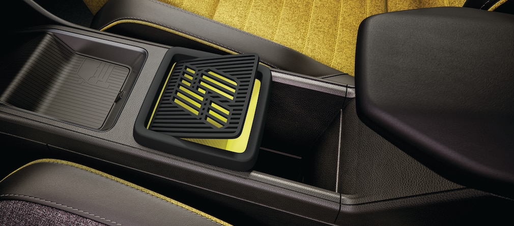 Personalisierbare Ladeschale in der Mittelkonsole des Renault 5