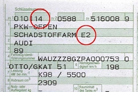 Fahrzeugschein-Eintrag