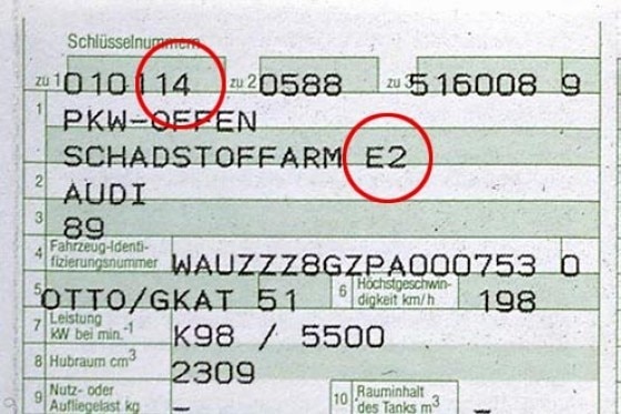 Fahrzeugschein-Eintrag